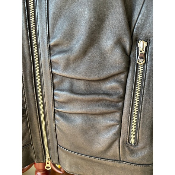 Y2K Guess Black Leather Moto Jacket Ribbed Collar Double Zip - Medium - Picture 6 of 9